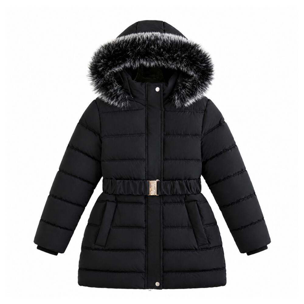 Girls Winter Hooded Plush Cotton Jacket (Black-4T)