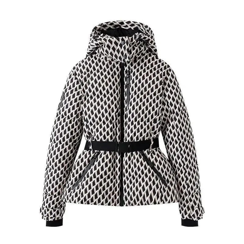 Women Winter Hooded High Waist Padded Parka (Lattice-AU-16)