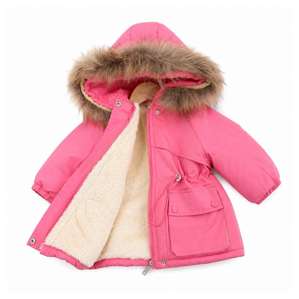 Girls Winter Hooded Plush Cotton Jacket (Pink-5T)