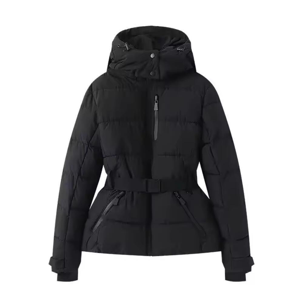 Women Winter Hooded High Waist Padded Parka (Black-AU-12/14)