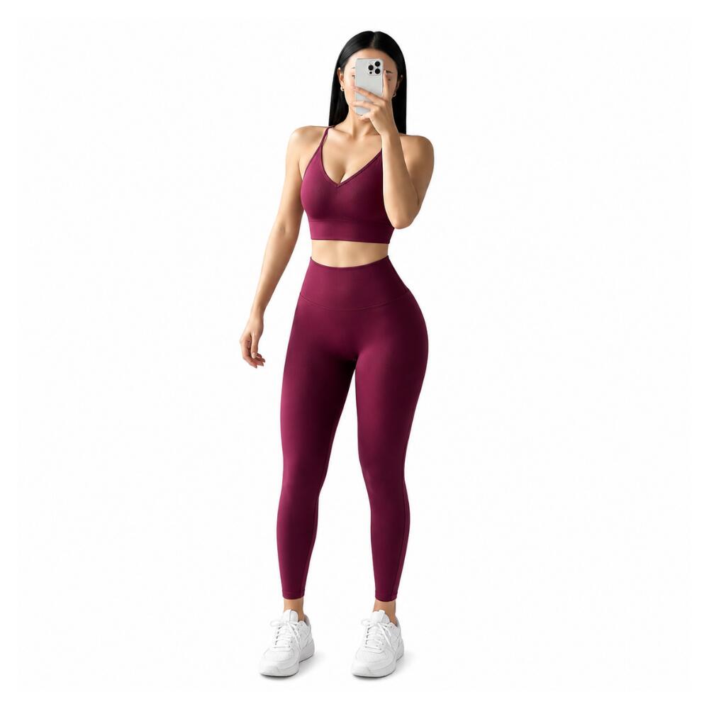 High-Waisted Women Yoga  Fitness Set (Encore Red-M)