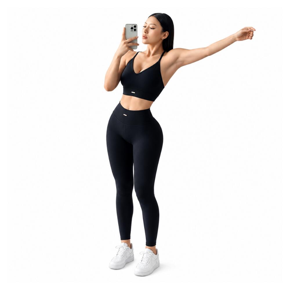 High-Waisted Women Yoga  Fitness Set (Black-M)