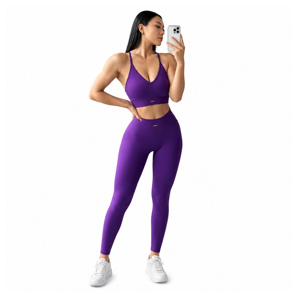High-Waisted Women Yoga  Fitness Set (Purple-S)