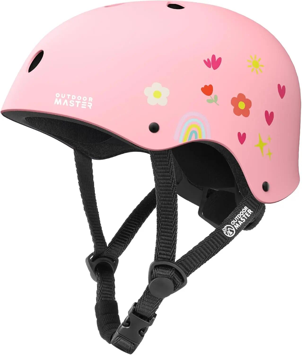 OutdoorMaster Kids Bike Helmet Adjustable Multi-Sport Skateboard Pink Flower S