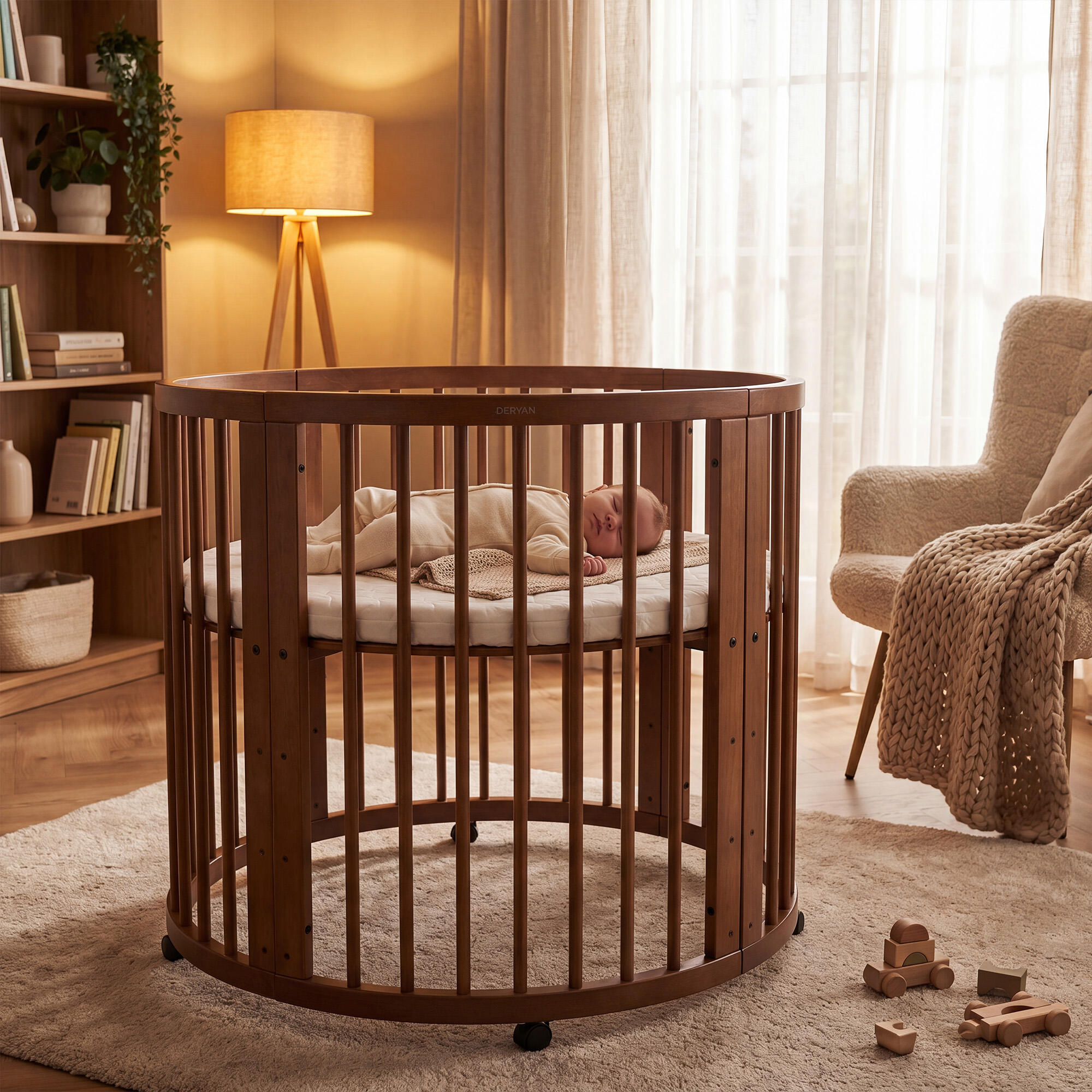 Box Willow - Box Bambini Rotondo con Materasso - Box con Ruote - Marrone 2/2