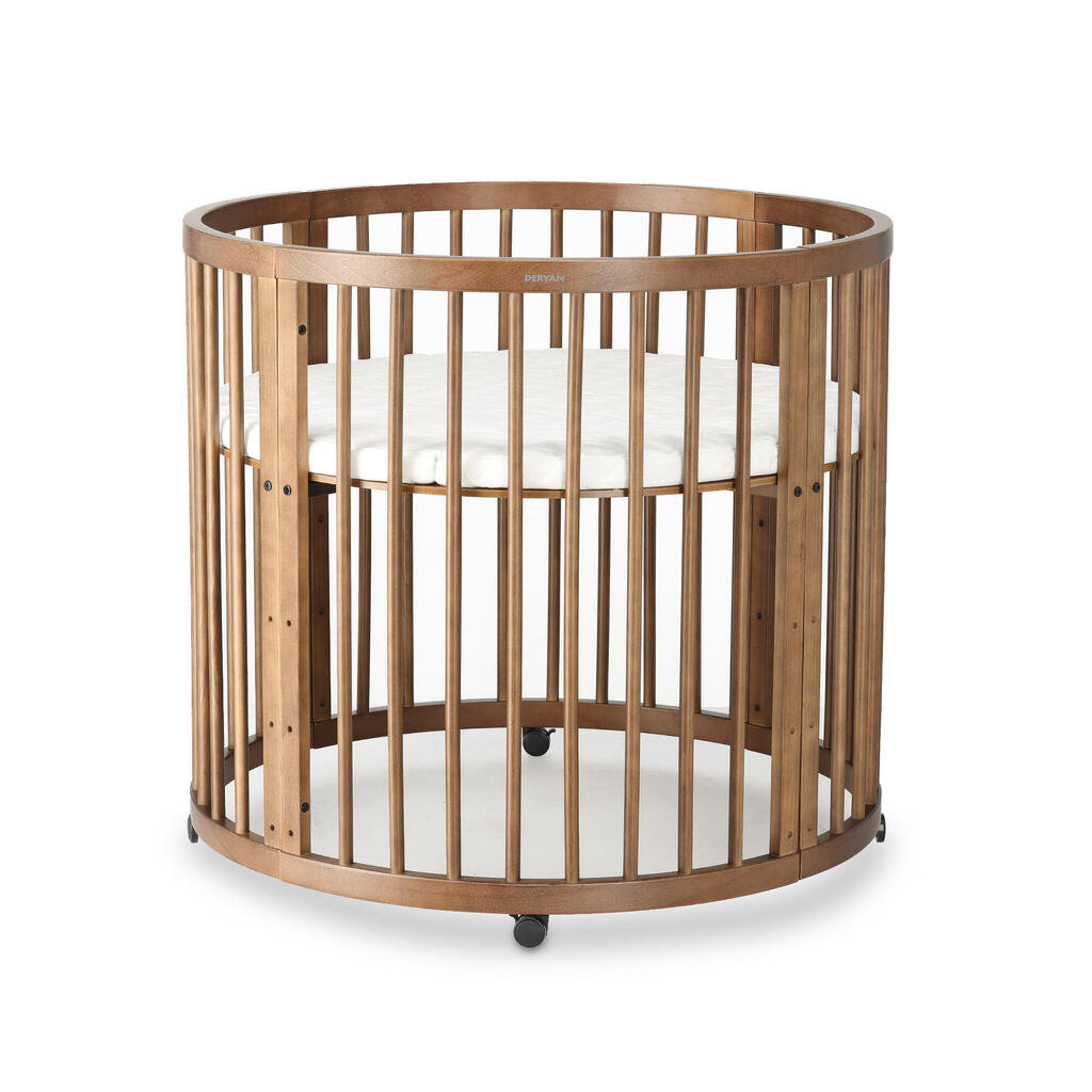 Willow Playpen - Round Baby Playpen with Mattress - Playpen on Wheels - Brown