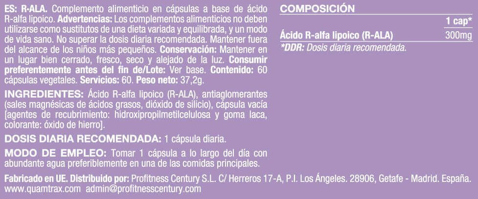 R-ALA (Ácido R-alfa lipoico) - 60 Cápsulas Quamtrax 2/2