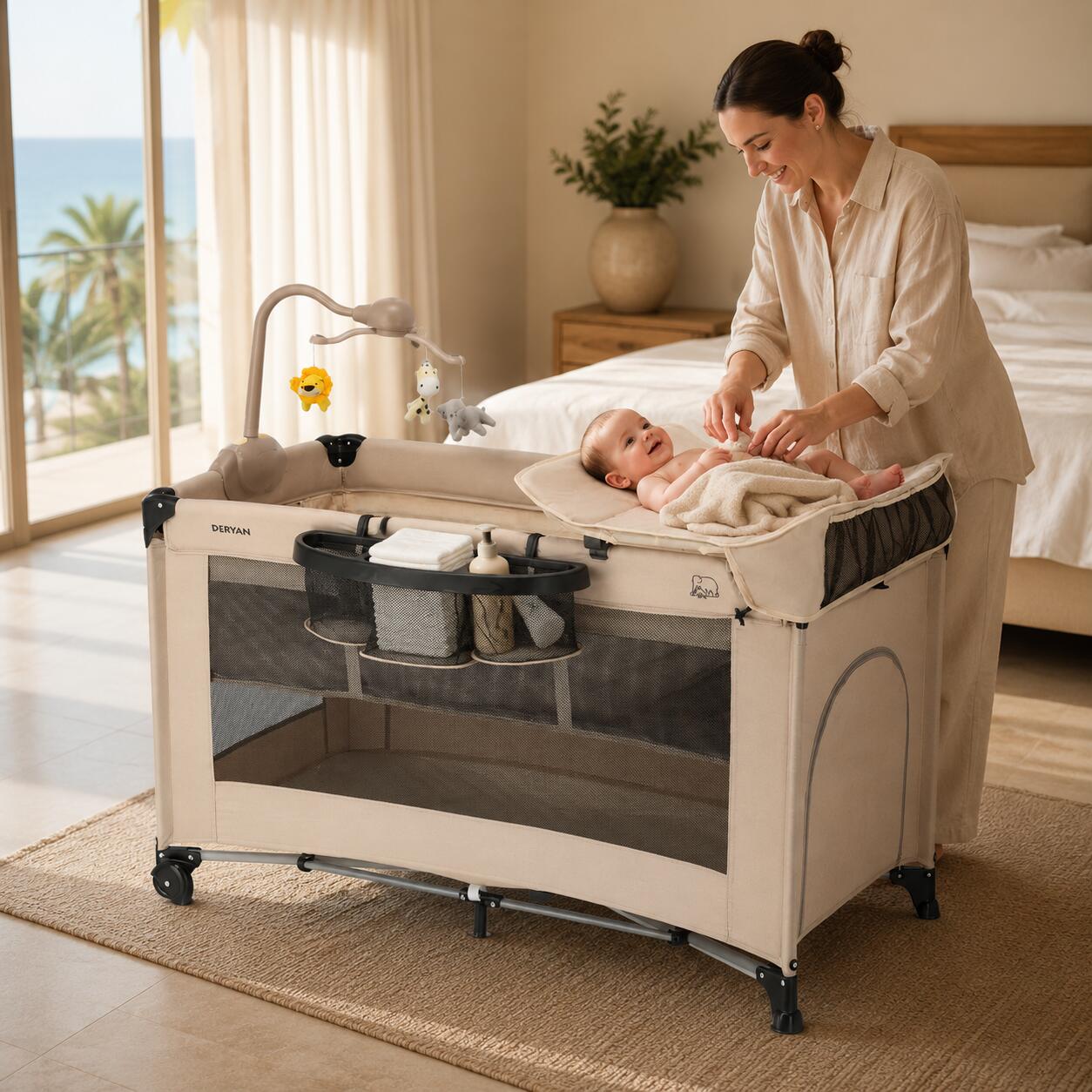 Lettino da Viaggio Believer con Materasso e Fasciatoio - 120x60 cm - Nougat 2/7