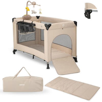 Lettino da Viaggio Believer con Materasso e Fasciatoio - 120x60 cm - Nougat