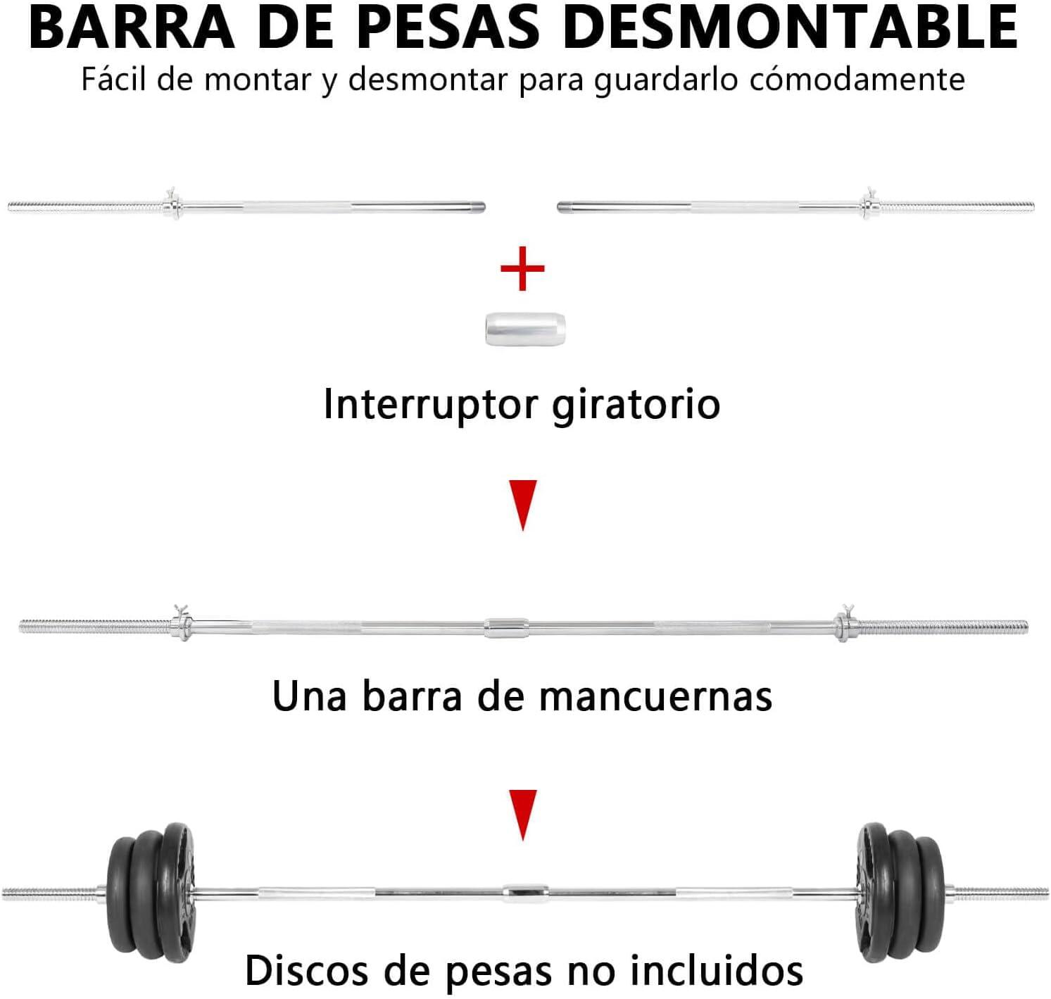 Barra Pesas Musculación 2,20 m 25 mm Cromada Desmontable Gimnasia 4/4