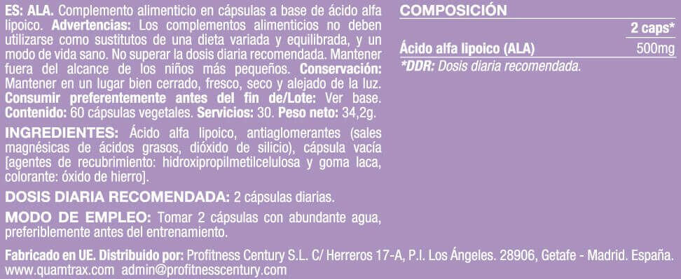 ALA (Ácido Alfa Lipoico) - 60 Cápsulas [Quamtrax] Quamtrax 2/2