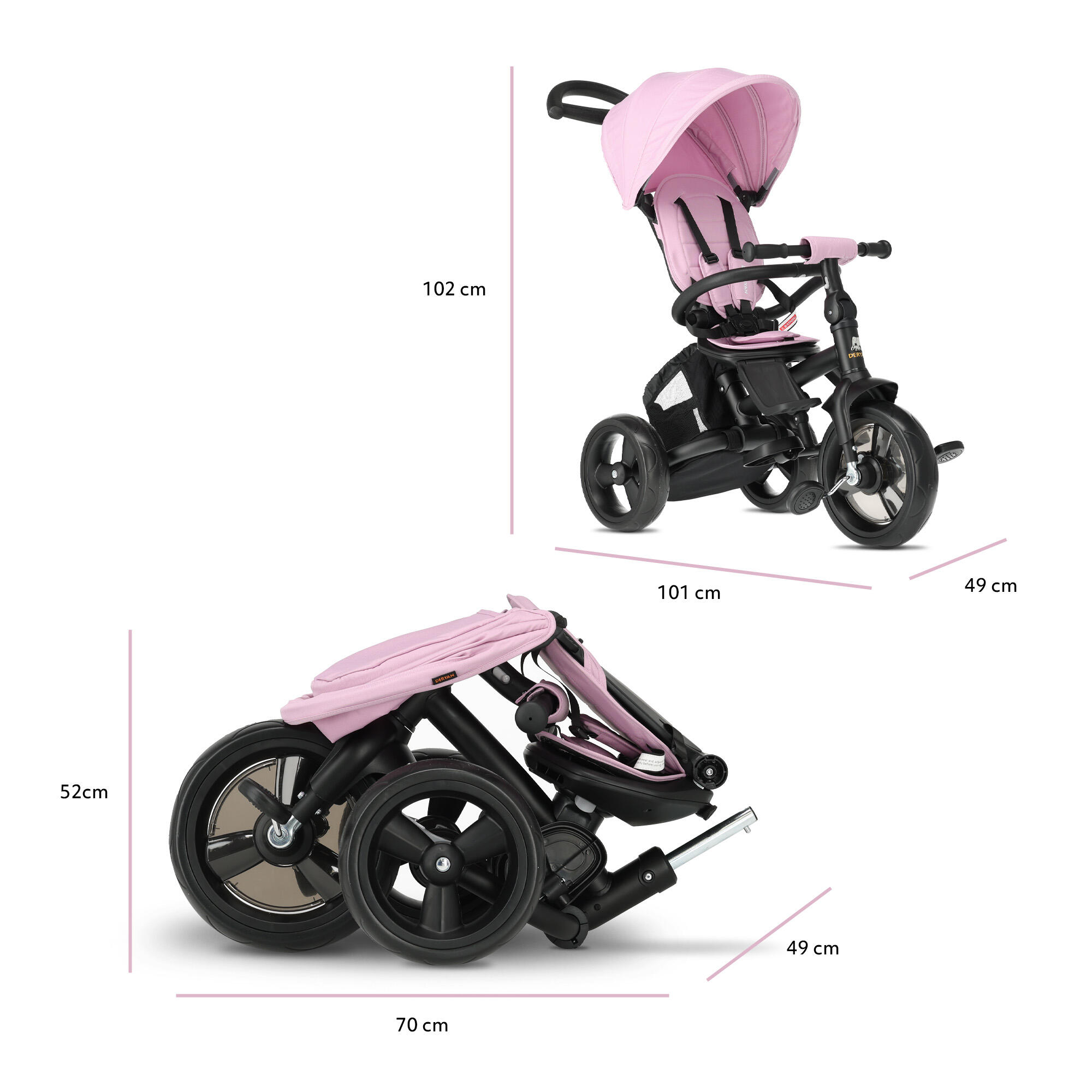 Tricycle Explorer - Pliable avec panier - Rotation à 360º - Rose 7/7