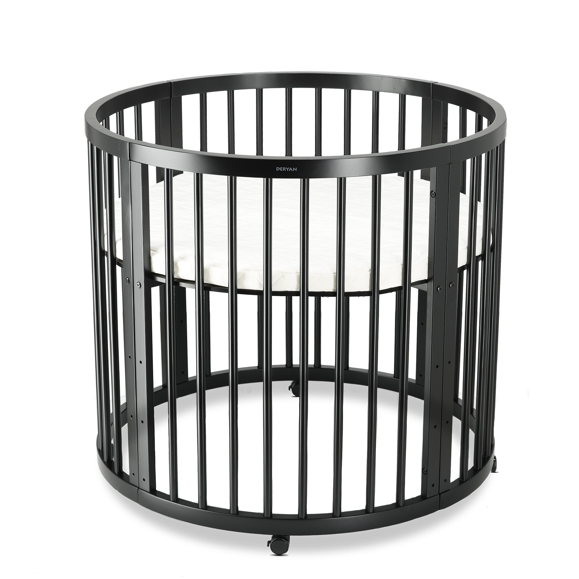 Box Willow - Box Bambini Rotondo con Materasso - Box con Ruote - Nero 2/6