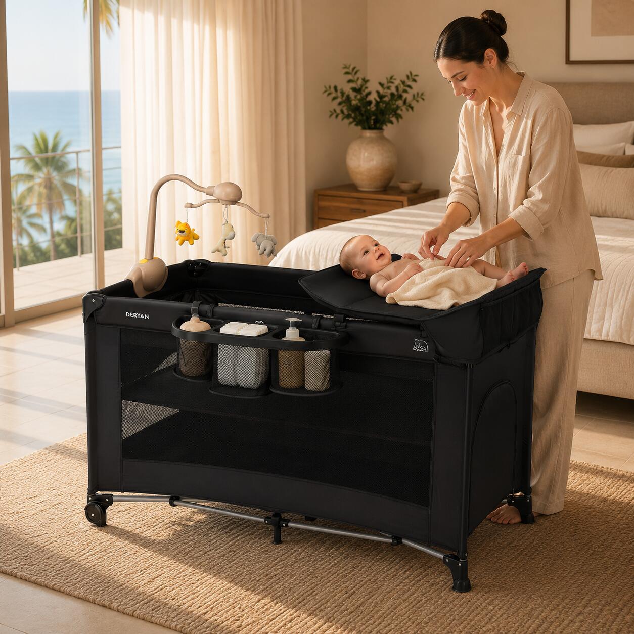 Lettino da Viaggio Believer con Materasso e Fasciatoio - 120x60 cm - Nero 2/7