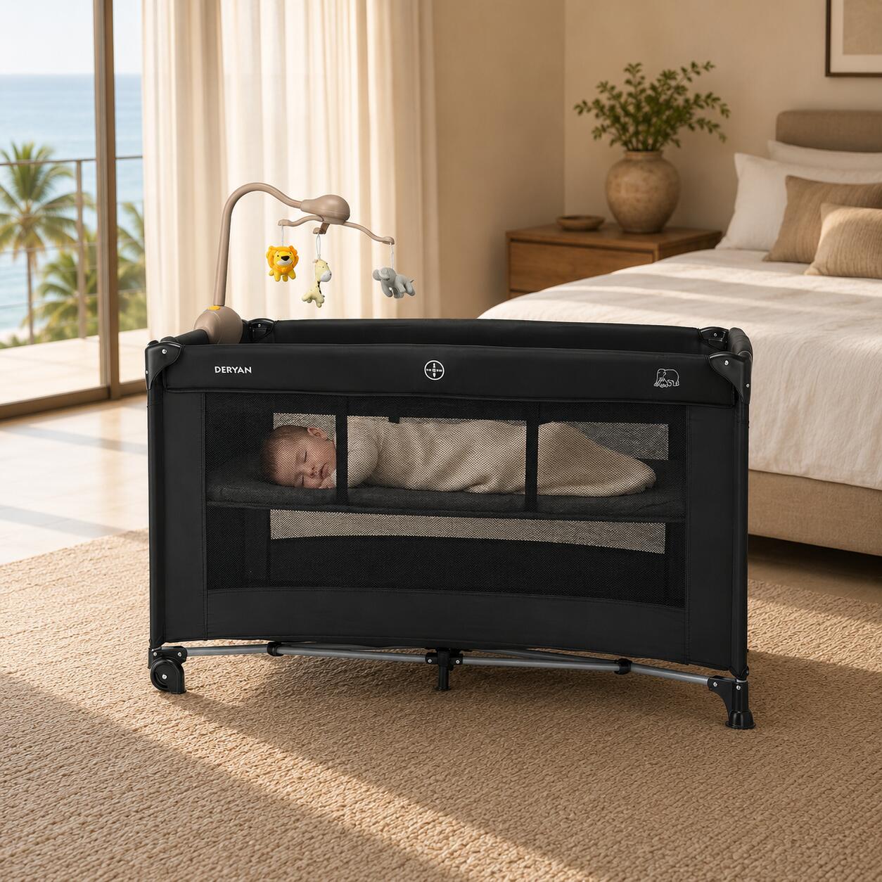Lettino da Viaggio Believer con Materasso e Fasciatoio - 120x60 cm - Nero 5/7