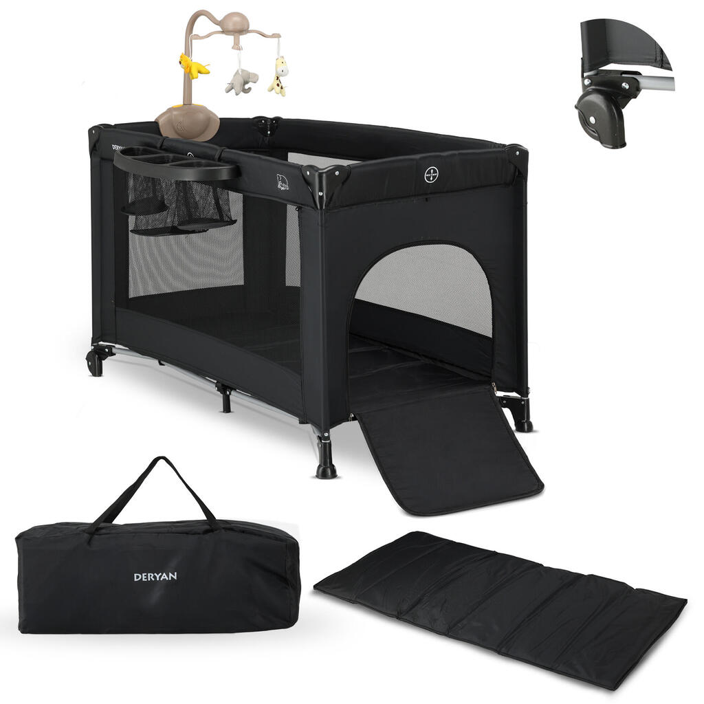 Believer Travel Cot with Mattress and Changing Table - 120x60 cm - Black