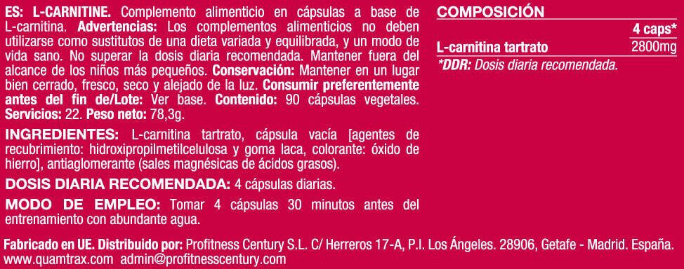L-Carnitina - 90 Cápsulas [Quamtrax] Quamtrax 2/3