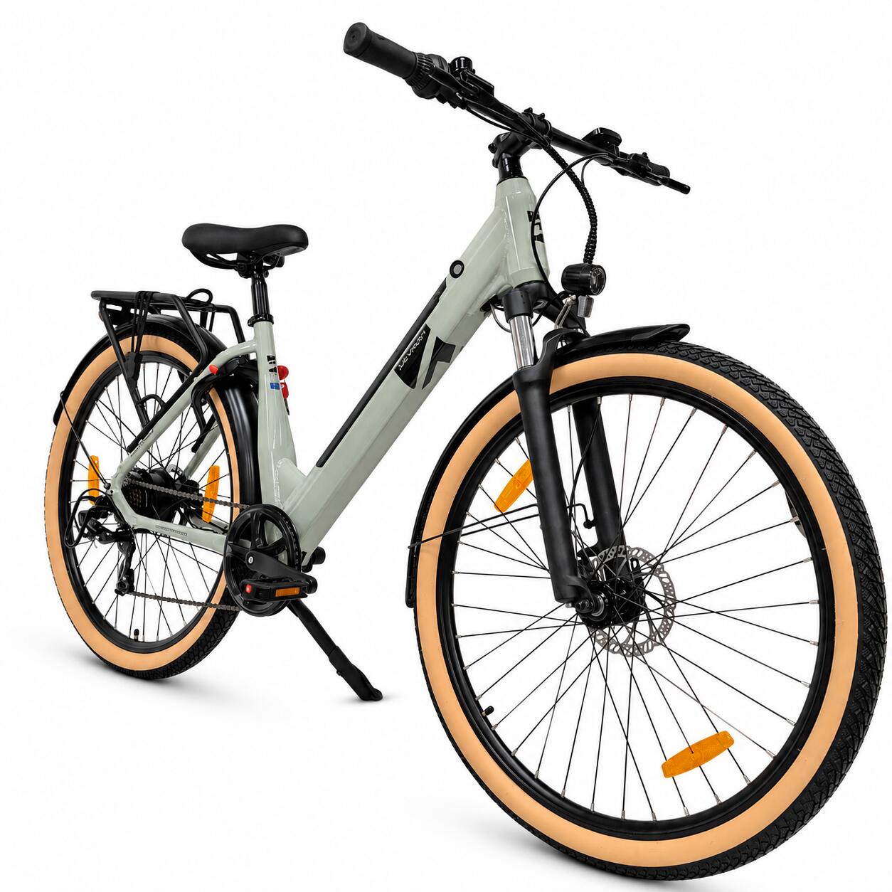 Rower elektryczny Devron 28200 – 28 cali, rozmiar M, jasnoszary