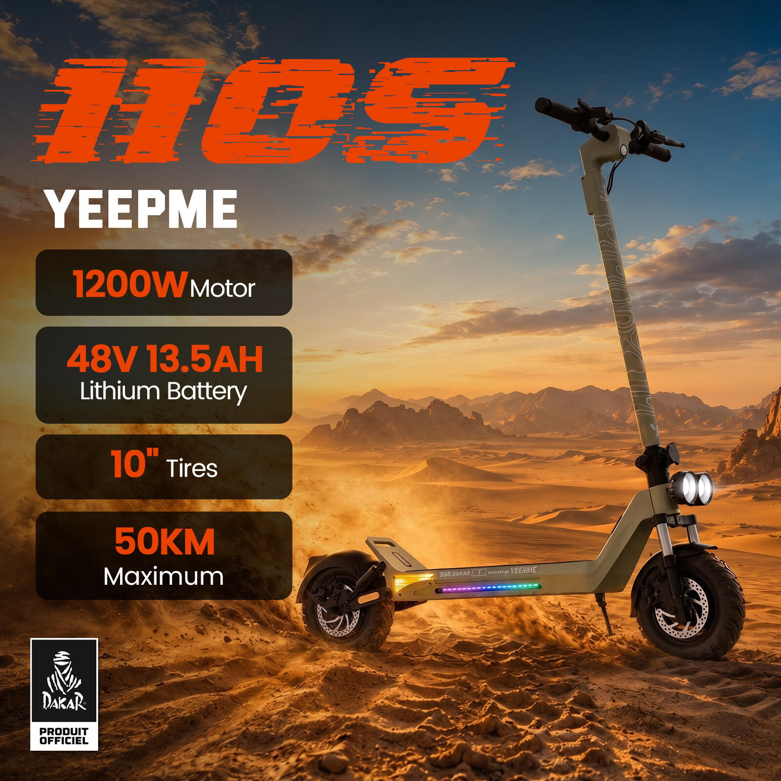 DAKAR 100S Trottinette Électrique Pliable Adulte 1200W 10" 648Wh 50km Gar 5 ans 2/7