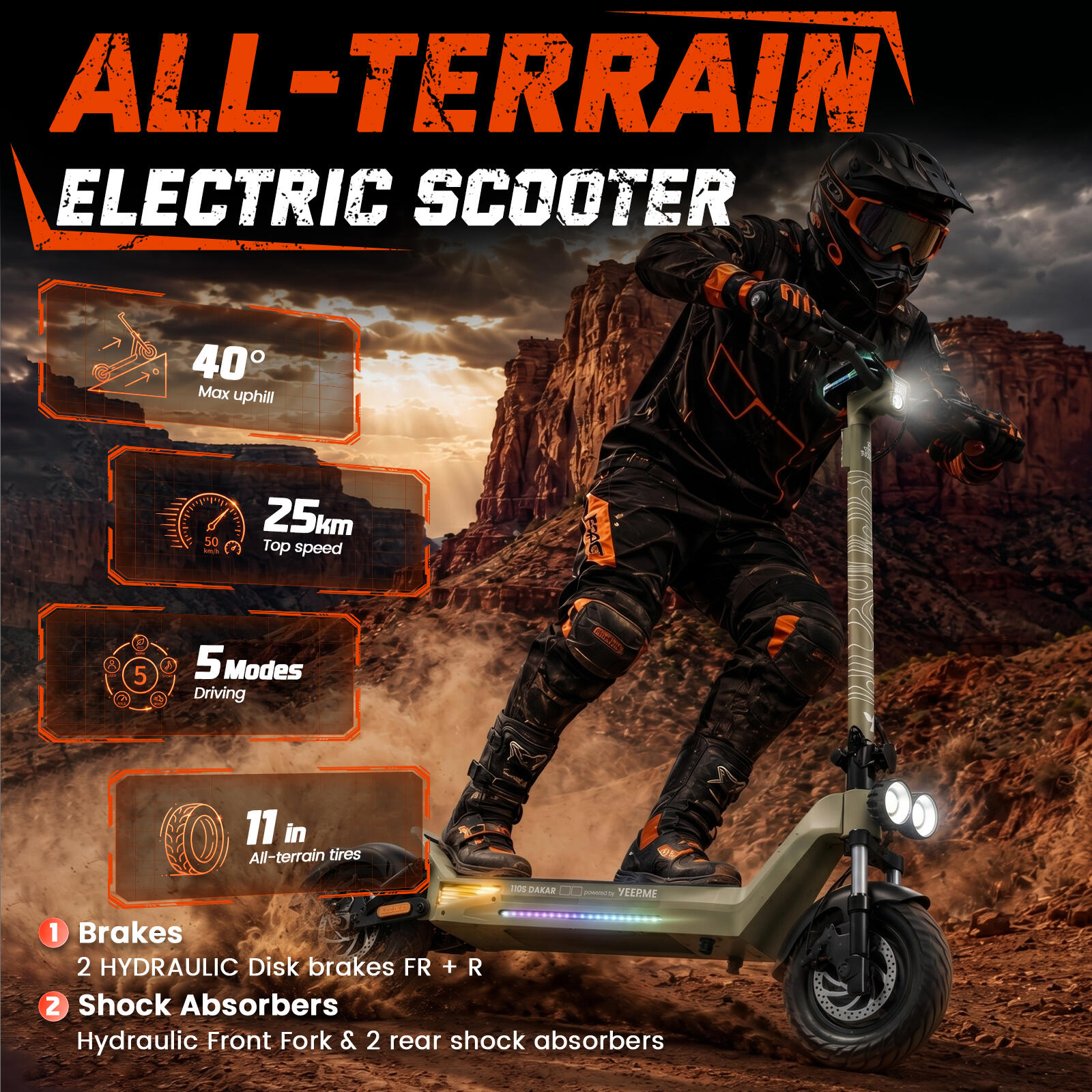 DAKAR 100S Trottinette Électrique Pliable Adulte 1200W 10" 648Wh 50km Gar 5 ans 4/7