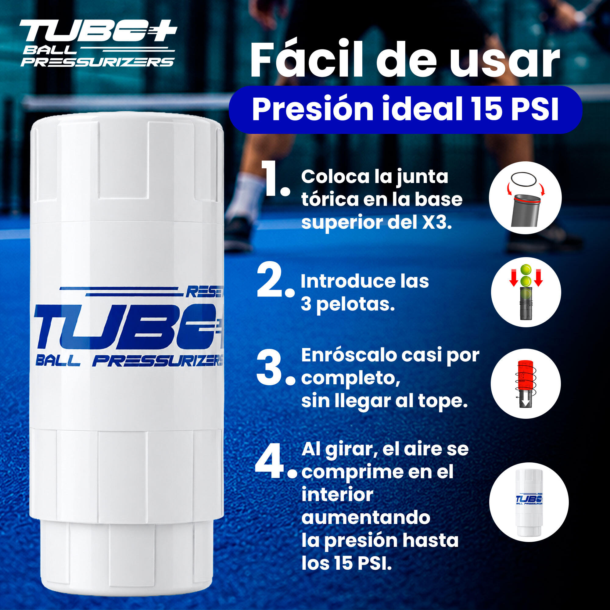 Tennis- und Padelball-Druckhalter | TuboX3 White 3/8