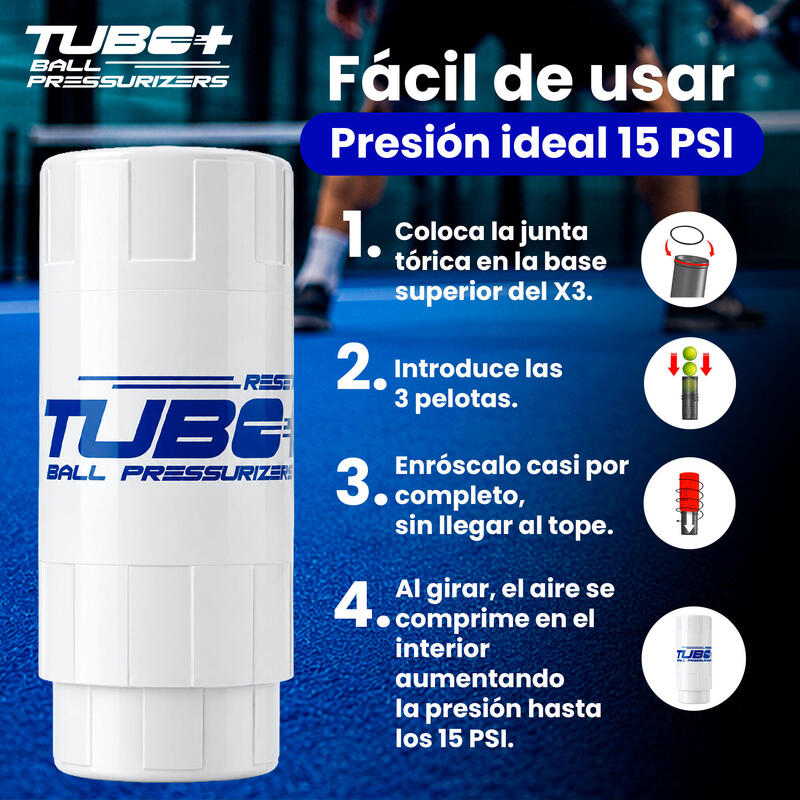 Presurizator de mingi de tenis și padel | TuboX3 White