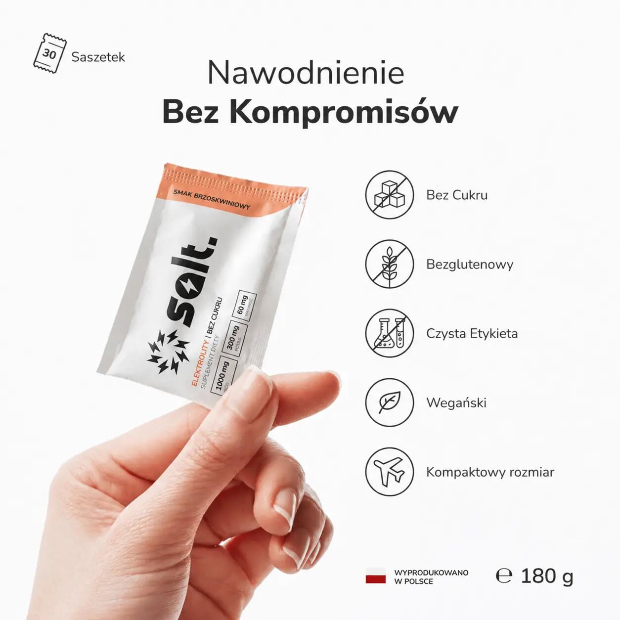 Elektrolity Bez Cukru salt. Brzoskwiniowe Magnez Potas Sód Keto 30 Saszetek 3/7