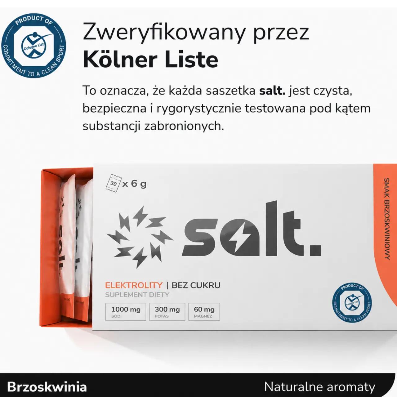 Elektrolity Bez Cukru salt. Brzoskwiniowe Magnez Potas Sód Keto 30 Saszetek 5/7