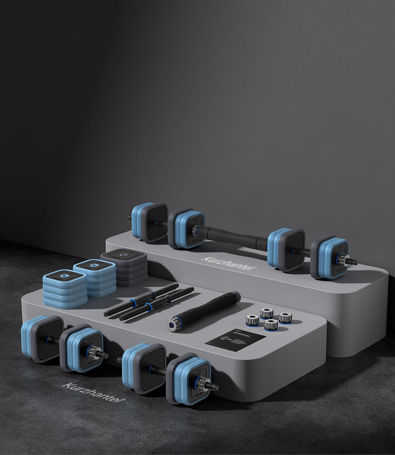 4-in-1 verstellbares Hantelset 20 kg, quadratische Scheiben 6/7