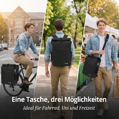 Fahrradtasche 3in1 Wasserdichte Gepäckträgertasche & Rucksack 19L - 25L 5/7