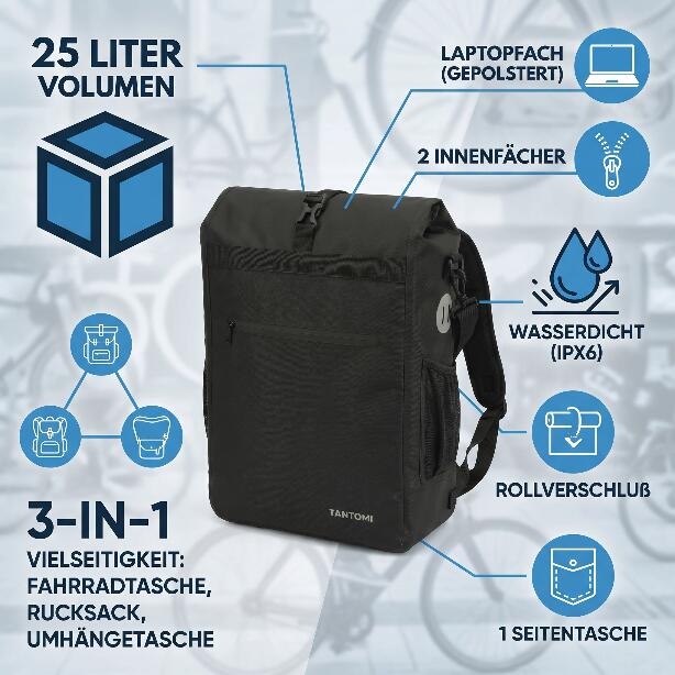 Fahrradtasche 3in1 Wasserdichte Gepäckträgertasche & Rucksack 19L - 25L 4/7