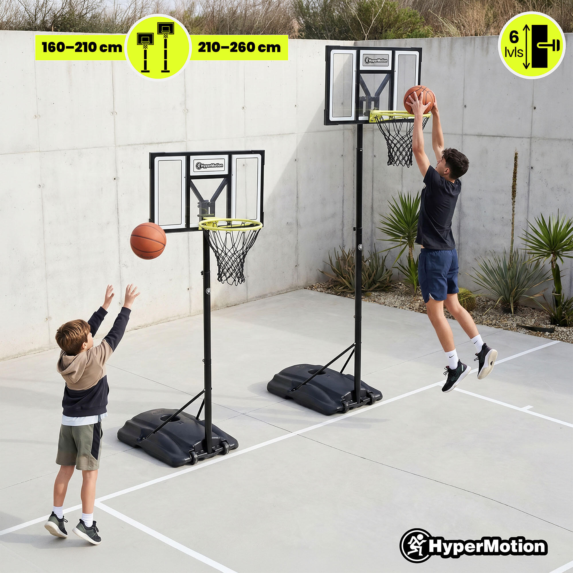 Canasta Baloncesto Infantil con Ruedas Regulable 160-260cm 82x53cm 3/7
