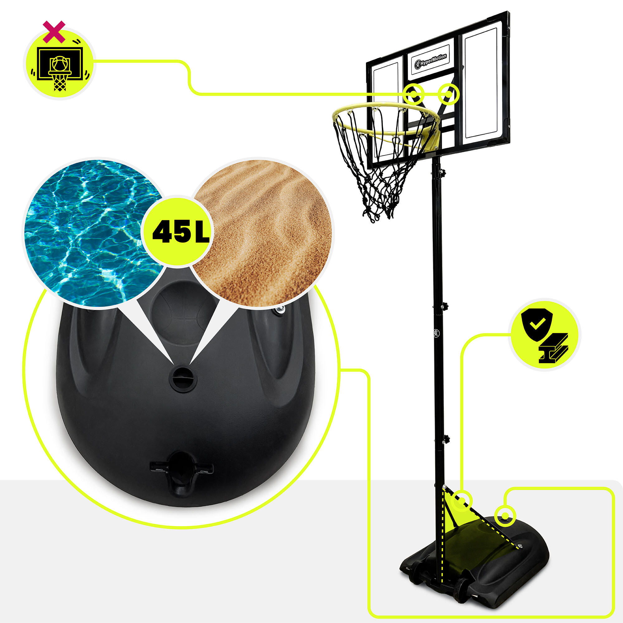 Canasta Baloncesto Infantil con Ruedas Regulable 160-260cm 82x53cm 7/7
