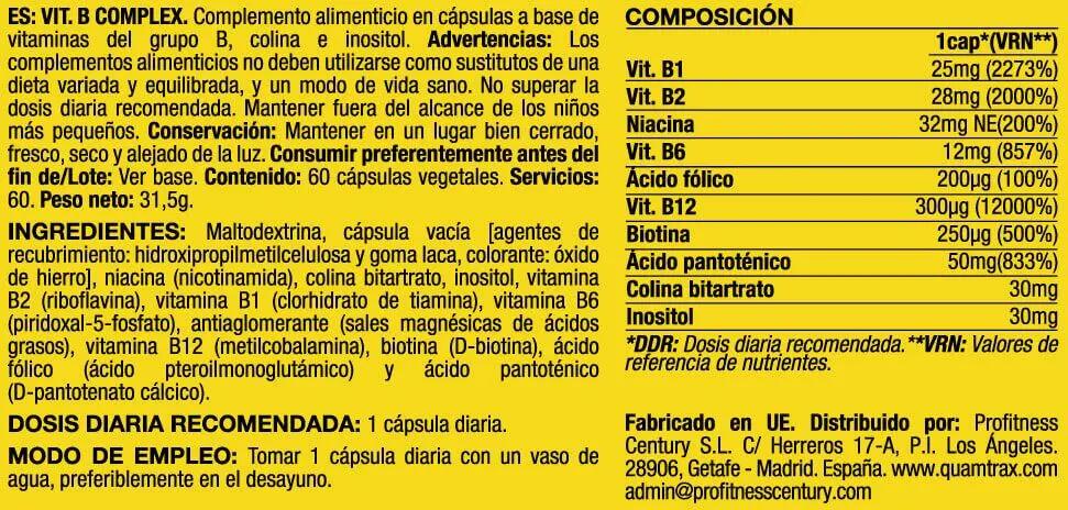 Vitamina B complex - 60 Cápsulas Quamtrax 2/2
