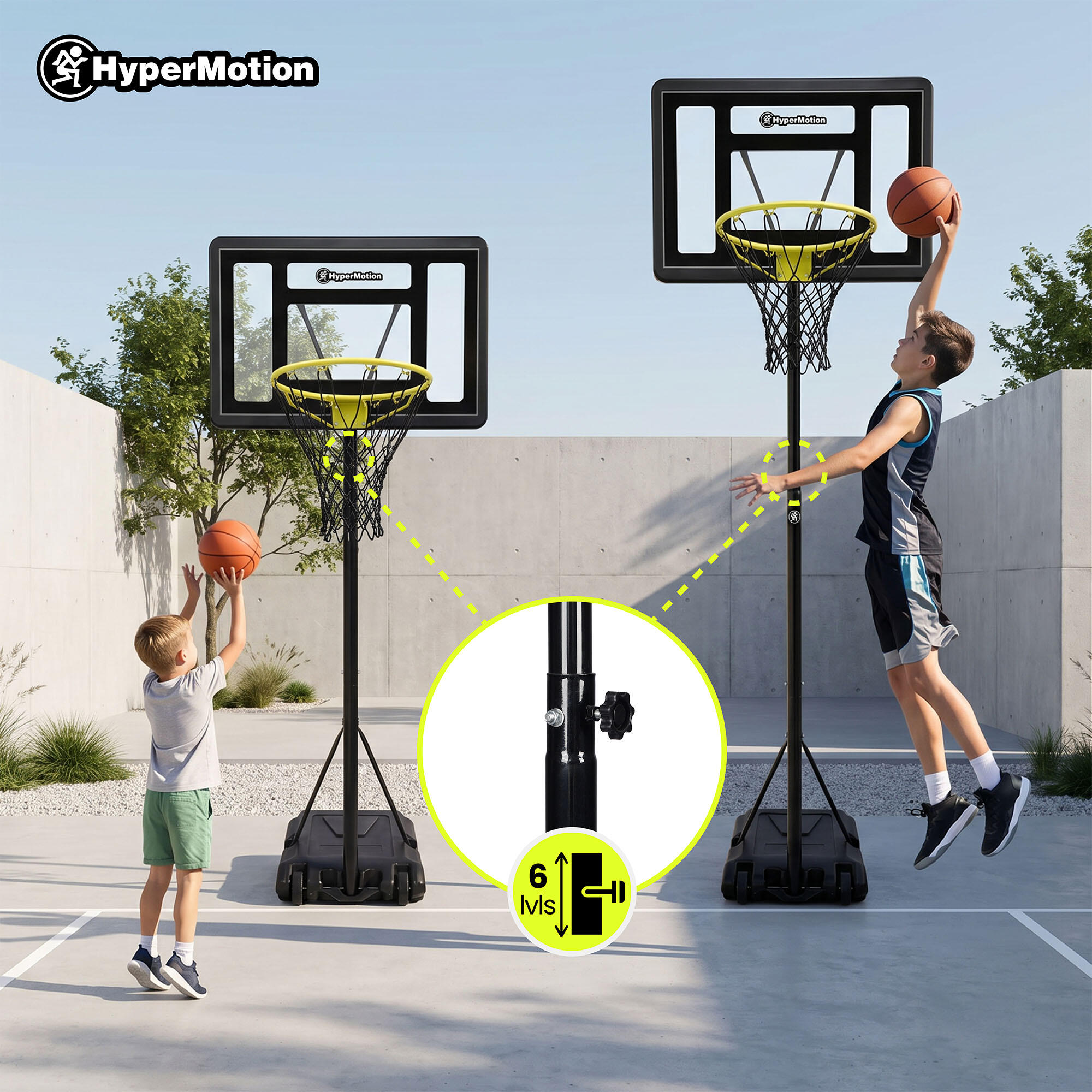 Canasta Baloncesto Infantil con Ruedas Regulable 165-215cm 82x58cm 3/7