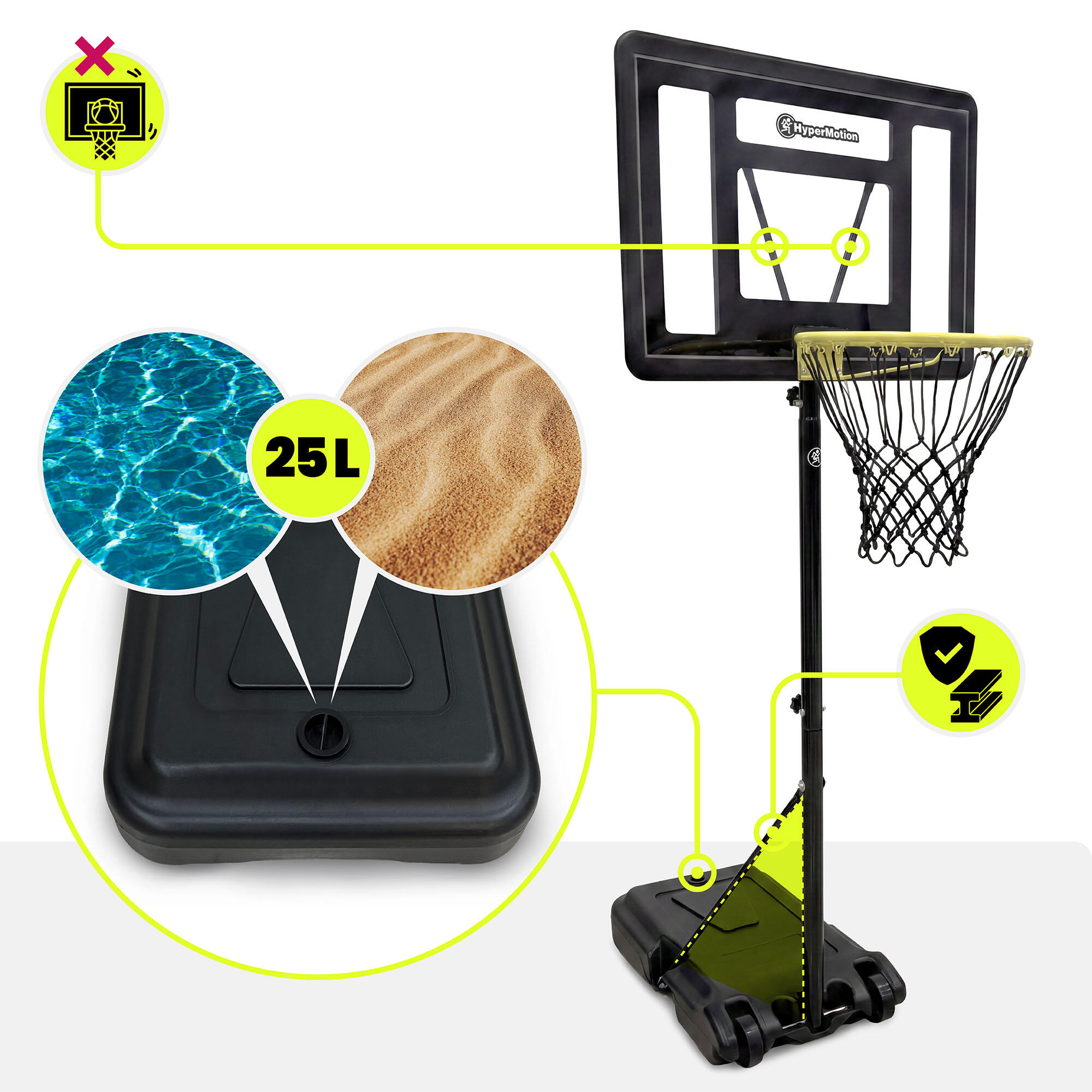 Canasta Baloncesto Infantil con Ruedas Regulable 165-215cm 82x58cm 5/7