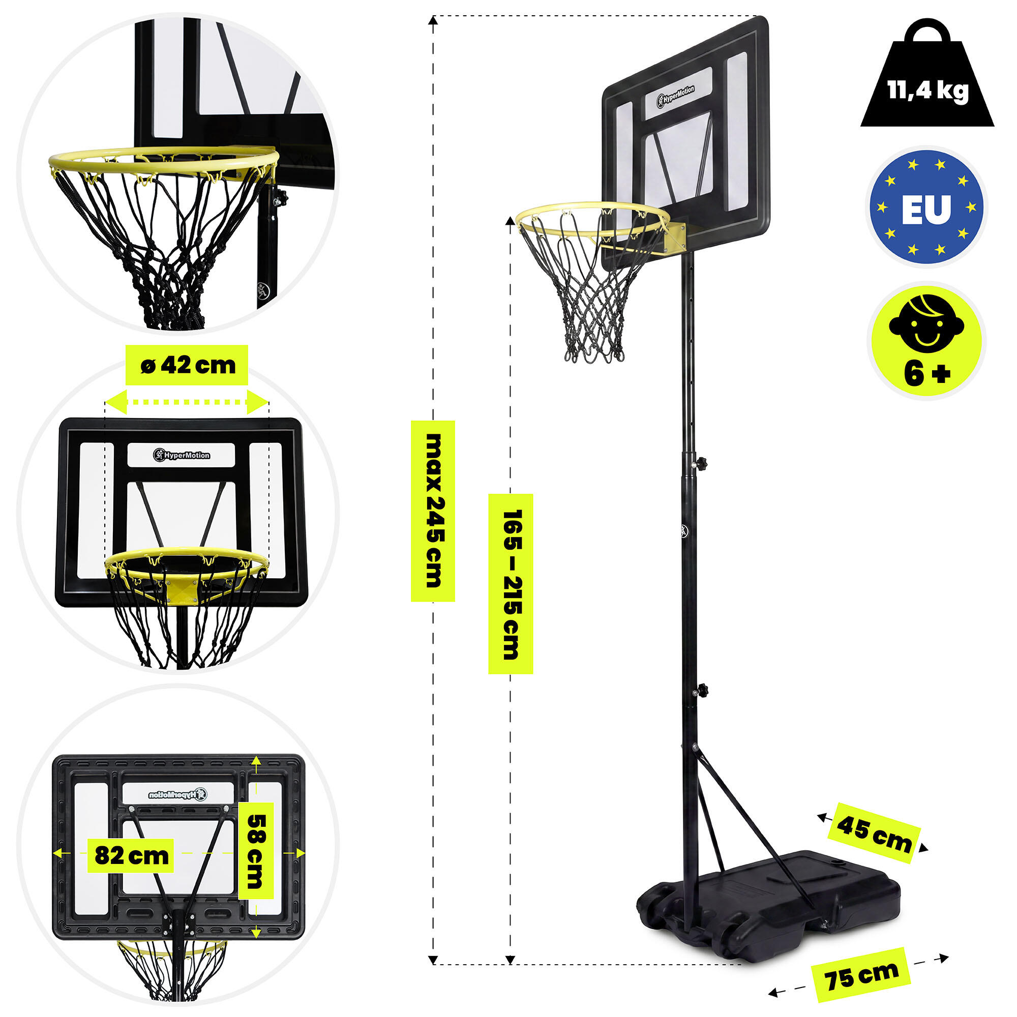 Canasta Baloncesto Infantil con Ruedas Regulable 165-215cm 82x58cm 4/7
