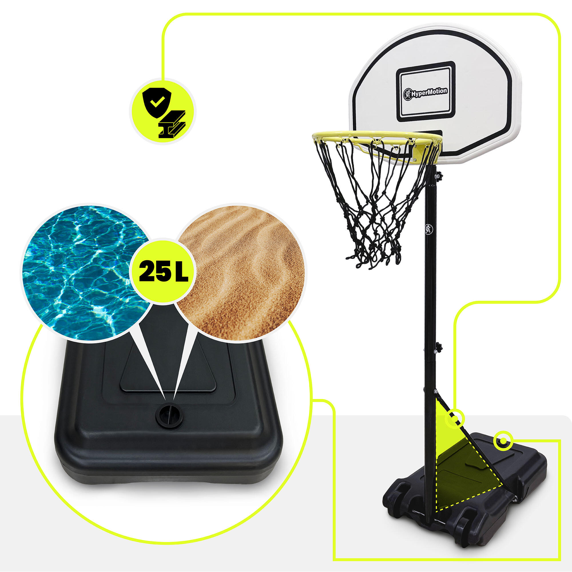 Canasta Baloncesto Infantil con Ruedas Regulable 165-215cm 73x49cm 6/7