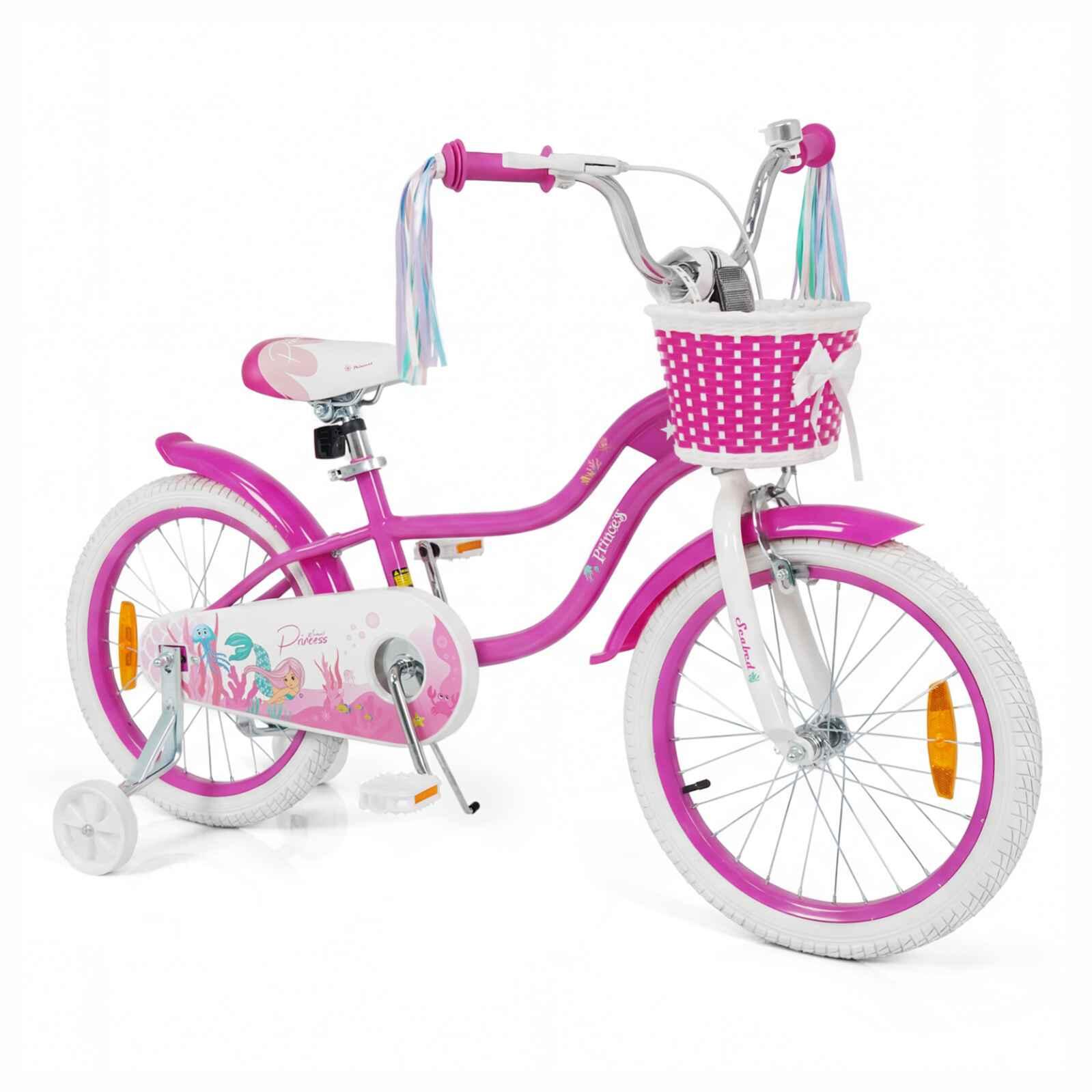 46cm Mermaid Girls Bike w/Basket Streamers Rose Red