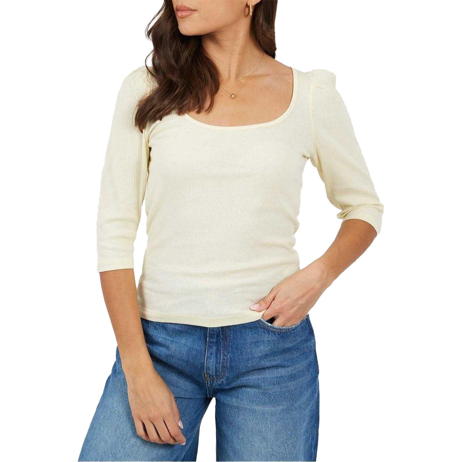 Brave Soul Womens/Ladies Ribbed Square Neck Puff Sleeve Top