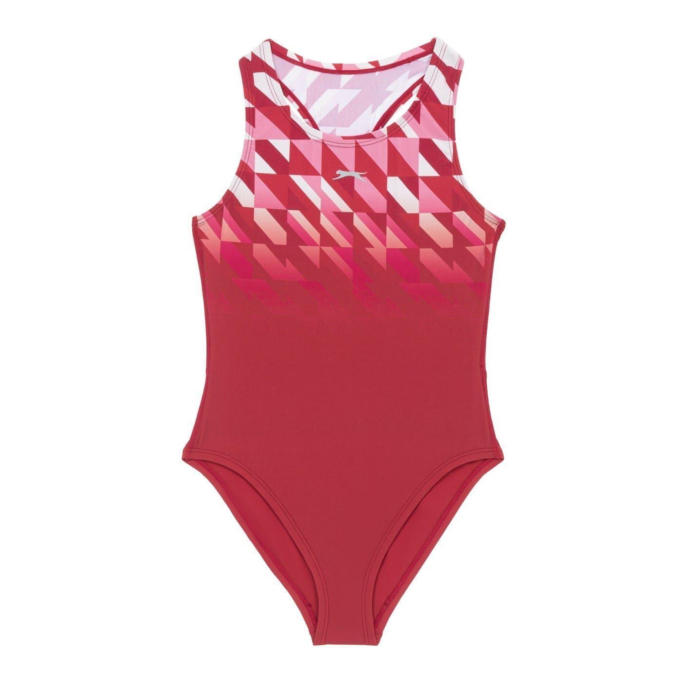 Slazenger Girls Challenge Tech Geometric Pattern One Piece Swimsuit