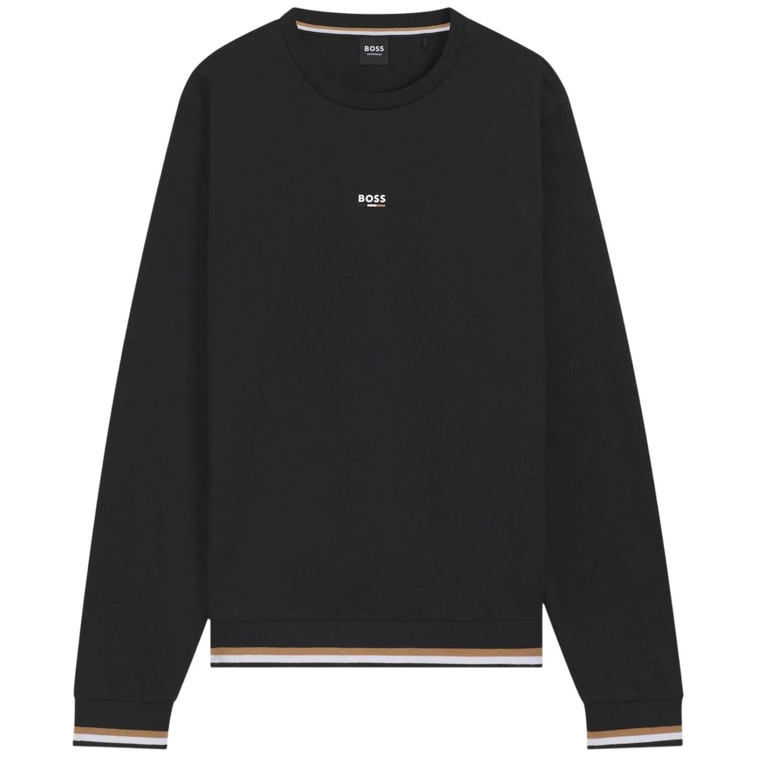 Boss Mens Iconic Stripe Detail Crew Neck Long-Sleeved Sweatshirt