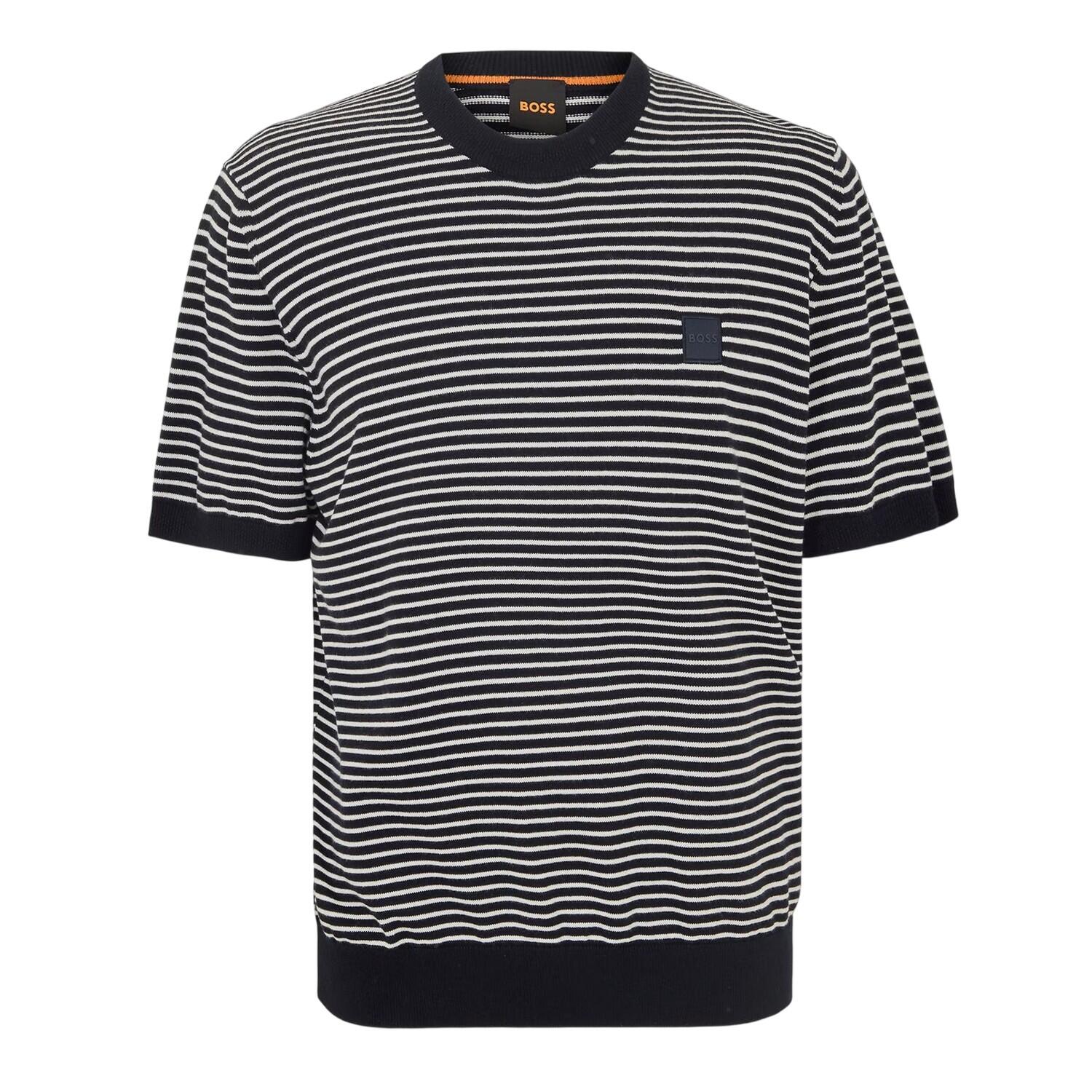 Boss Mens Kanache Striped Crew Neck Short-Sleeved Sweatshirt