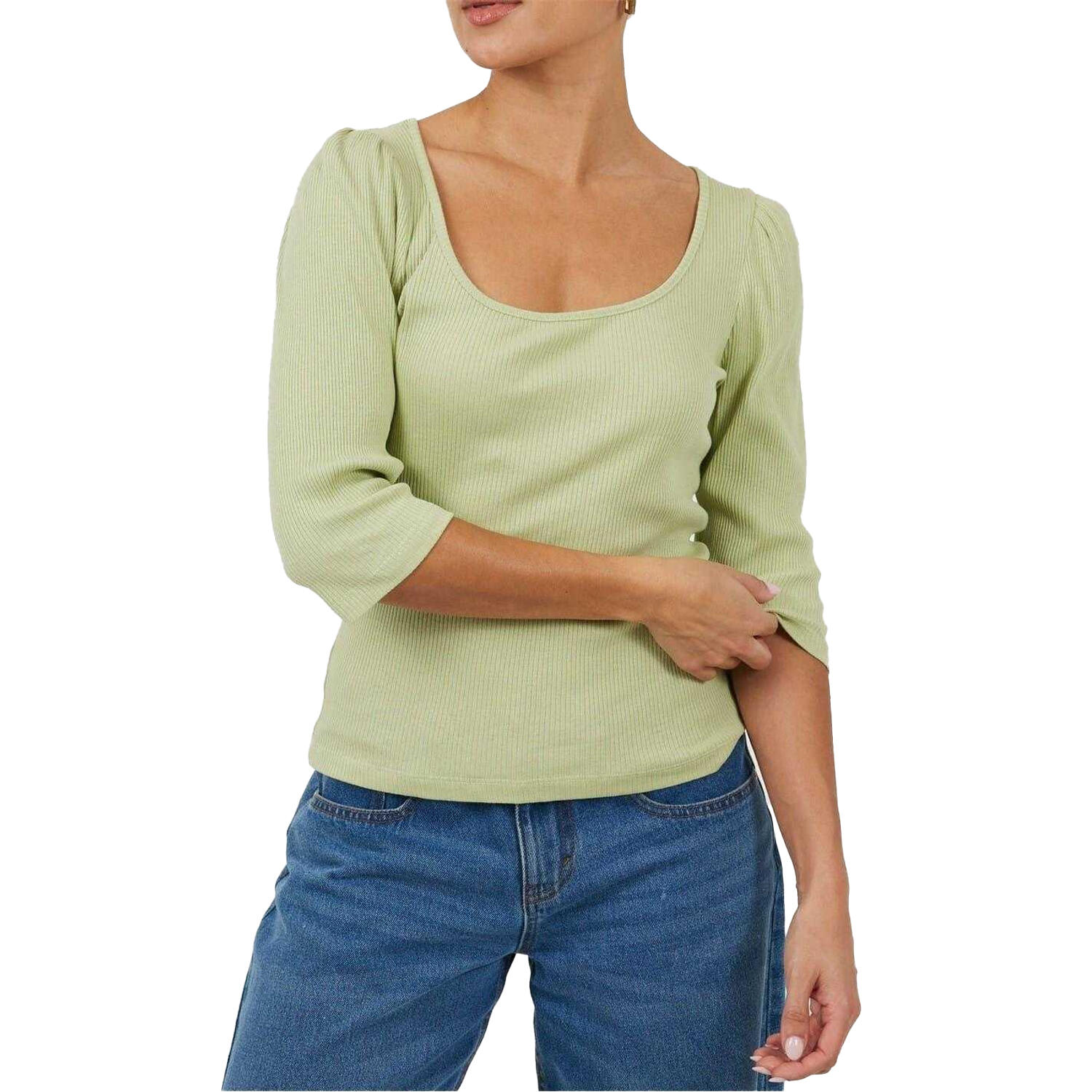 Brave Soul Womens/Ladies Ribbed Square Neck Puff Sleeve Top