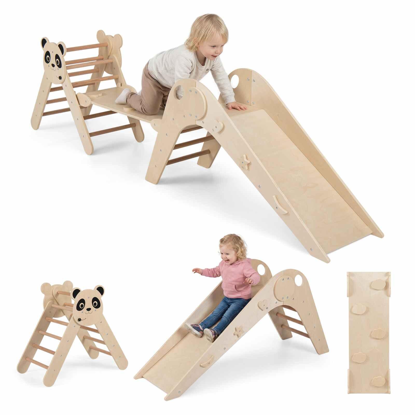Wood Panda Triangle Climber w/Slide Ramp Natural