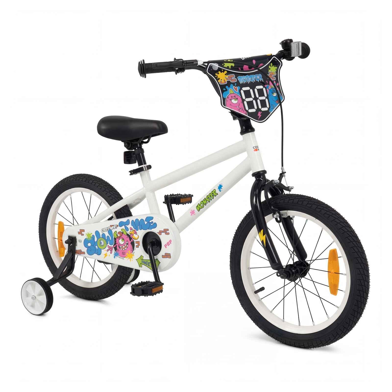 40cm Kids Bike w/Training Wheels Dual Brakes White