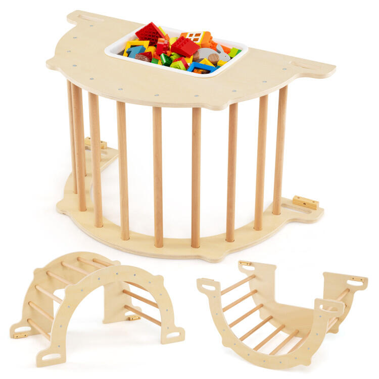 8-in-1 Wooden Climbing Arch Gym w/Storage Bin