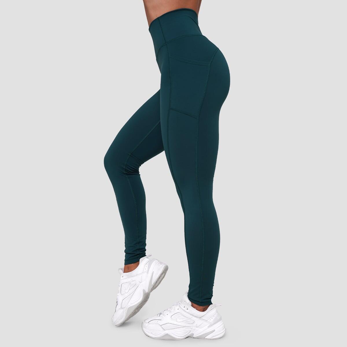 Legginsy damskie fitness z kieszeniami ciemnozielone Ignite 3/7