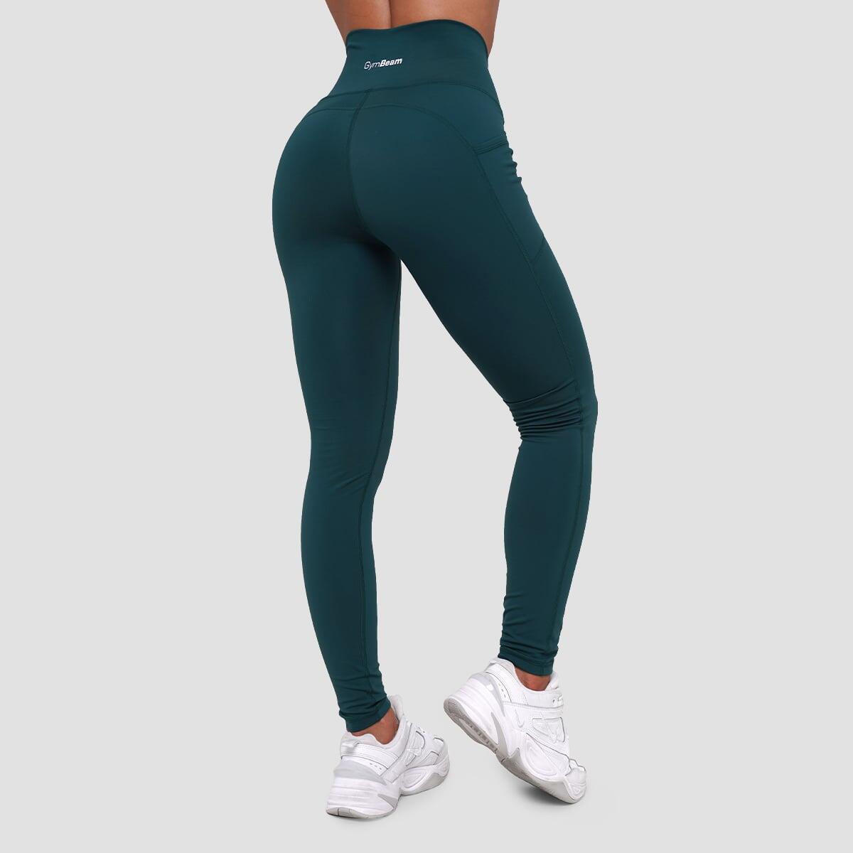 Legginsy damskie fitness z kieszeniami ciemnozielone Ignite 2/7