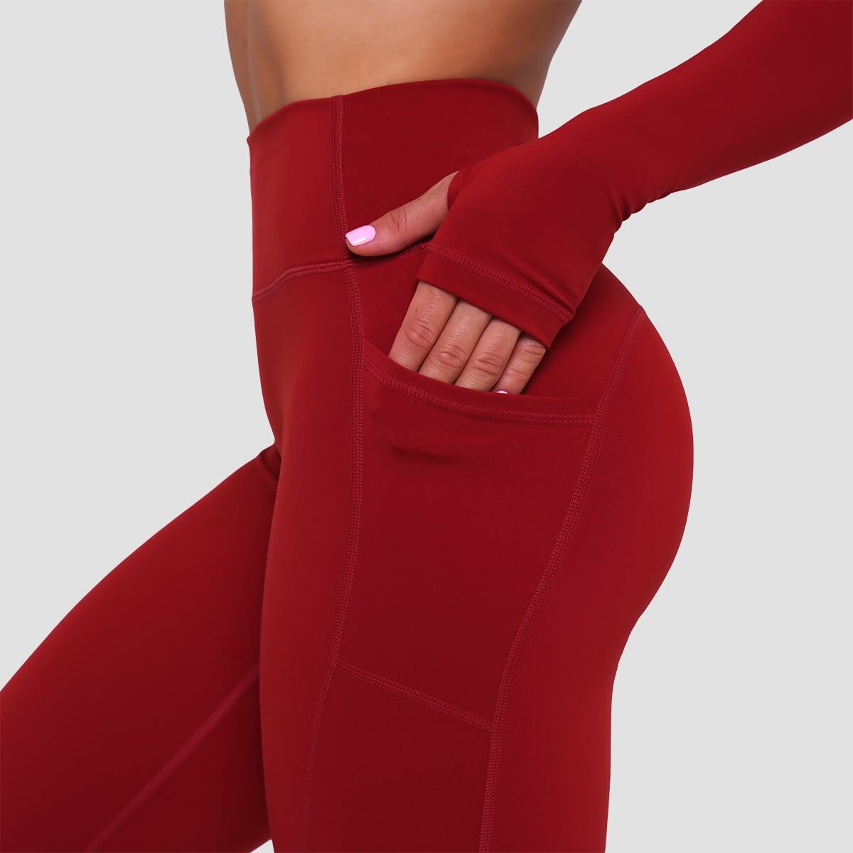 Legginsy damskie fitness z kieszeniami ciemnoczerwone Ignite 2/7